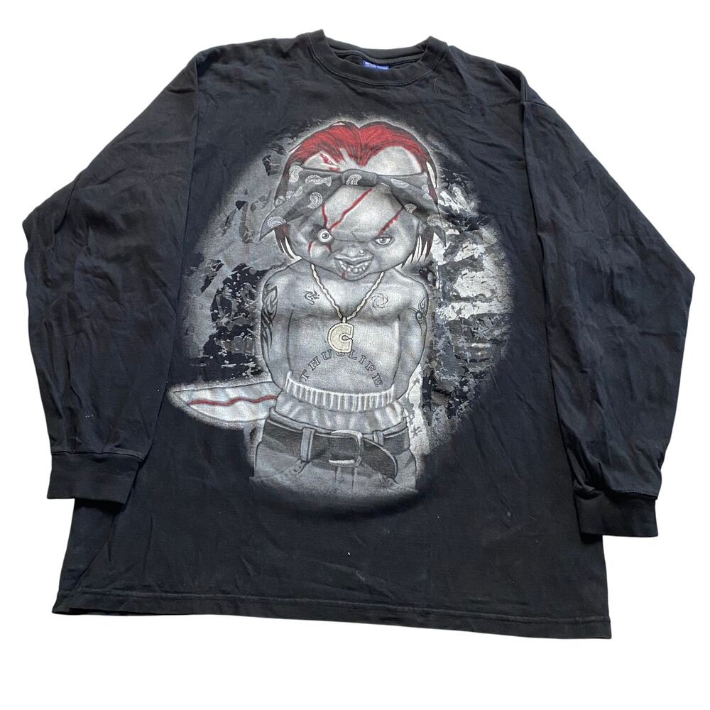 Vintage Y2K Chucky Thug Life Tupac Cartoon Rap Hip Hop Gangster LS Tee Size 2XL